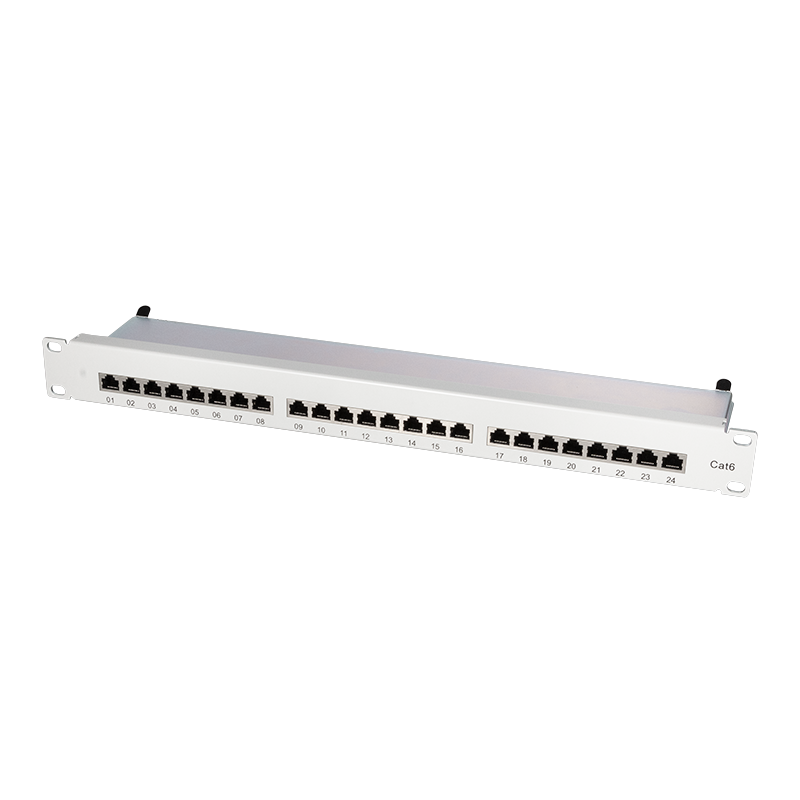 Cat.6 Patch Panel 24 ports shielded, 19 inch rack mount, light grey, PrimeLine
