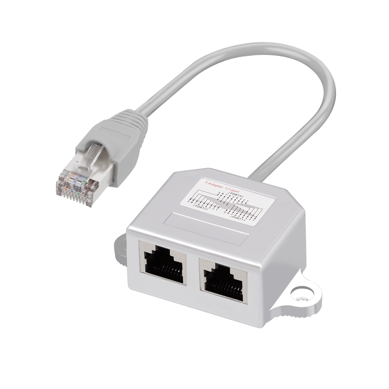 T-Adapter RJ45 plug to 2 x RJ45 socket 1:1, port doppler, shielded