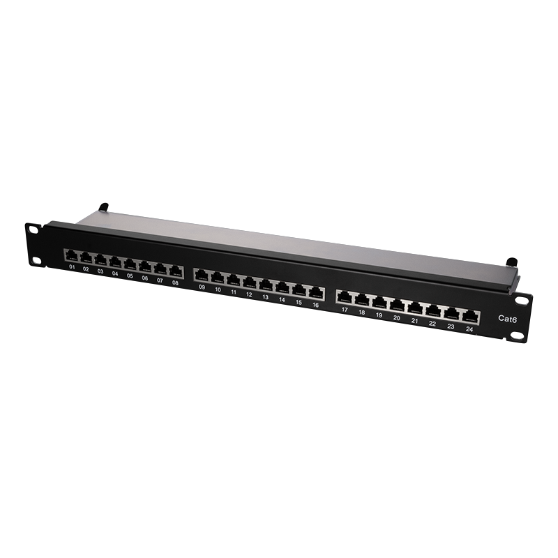 Cat.6 Patch Panel 24 ports shielded, 19 inch rack mount, black, PrimeLine