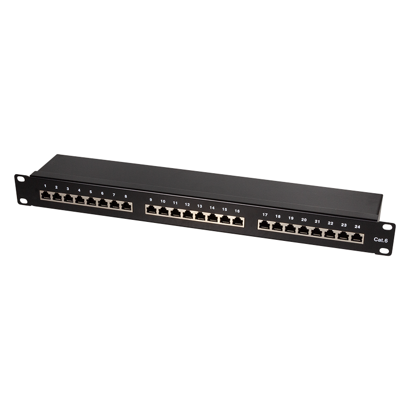 Cat.6 Patch Panel 24 ports shielded, 19 inch rack mount, black