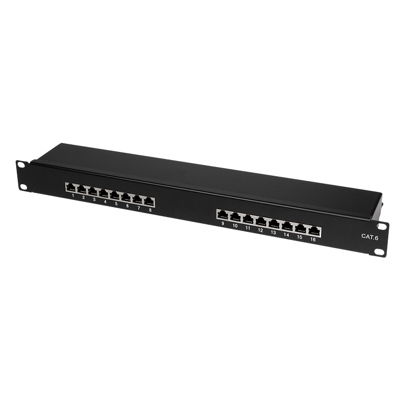 Cat.6 Patch Panel 16 ports shielded, 19 inch rack mount, black