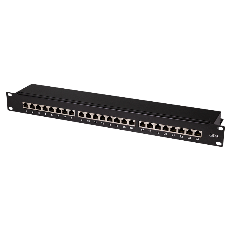 Cat.6A Patch Panel 24 ports shielded, 19 inch rack mount, black