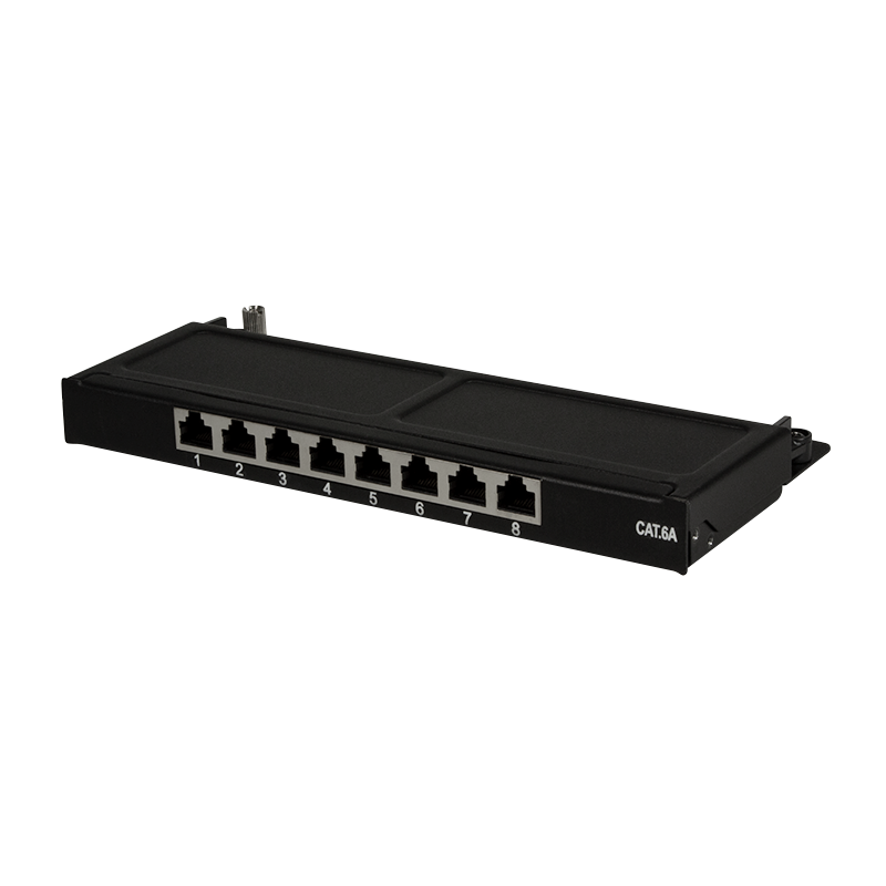 Cat.6A Mini Patch Panel 8 ports shielded, desktop, 0.5U, black