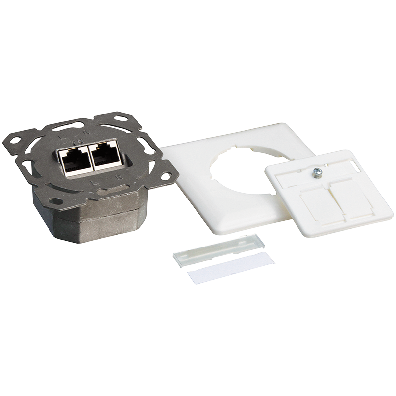 Cat.6 wall outlet 2 x RJ45, shielded, signal white, horizontal cable entry