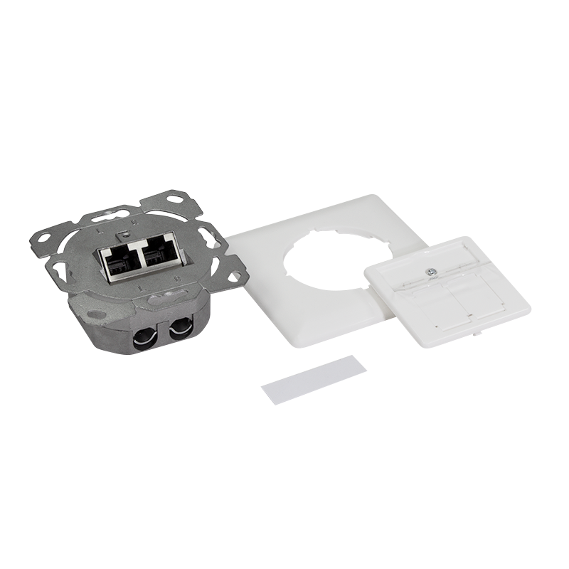 Cat.6A wall outlet 2x RJ45, shielded, signal white, vertical cable entry
