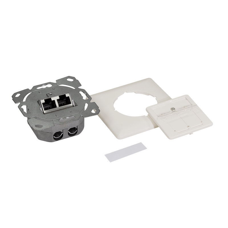 Cat.6A wall outlet 2x RJ45, shielded, pure white, vertical cable entry