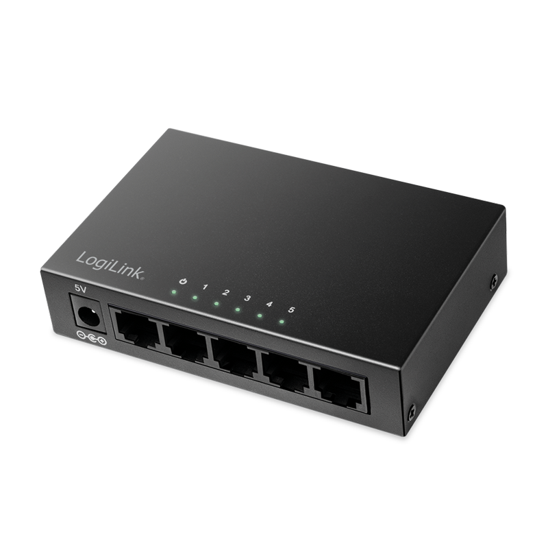Biurkowy przełącznik sieciowy Gigabit, 5 portów, metalowa obudowa