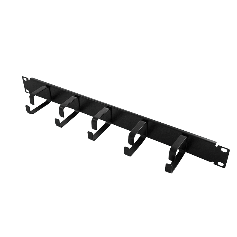 19" cable management bar 1U with 5 fixed metal brackets, black