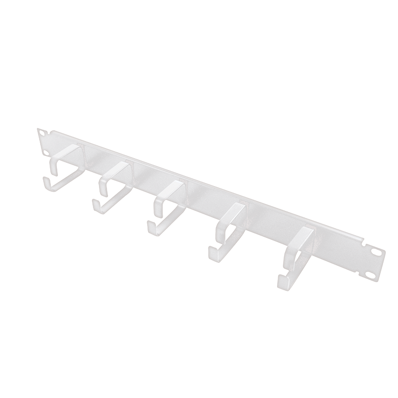 19" cable management bar 1U with 5 fixed steel brackets, grey