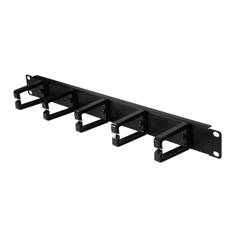 19" cable management bar 1U with 5 turnable plastic brackets, black