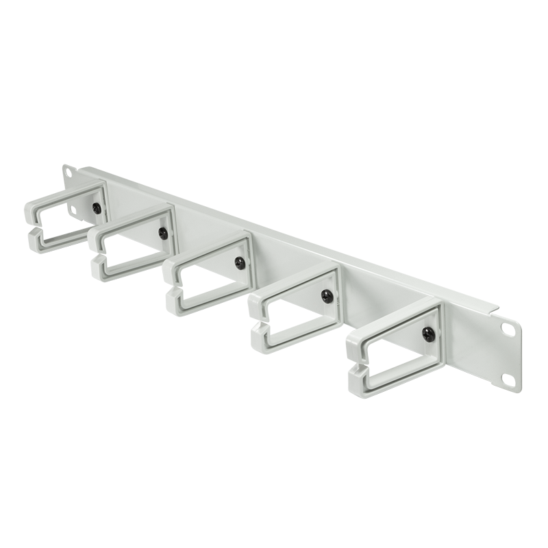 19" cable management bar 1U with 5 turnable plastic brackets, grey