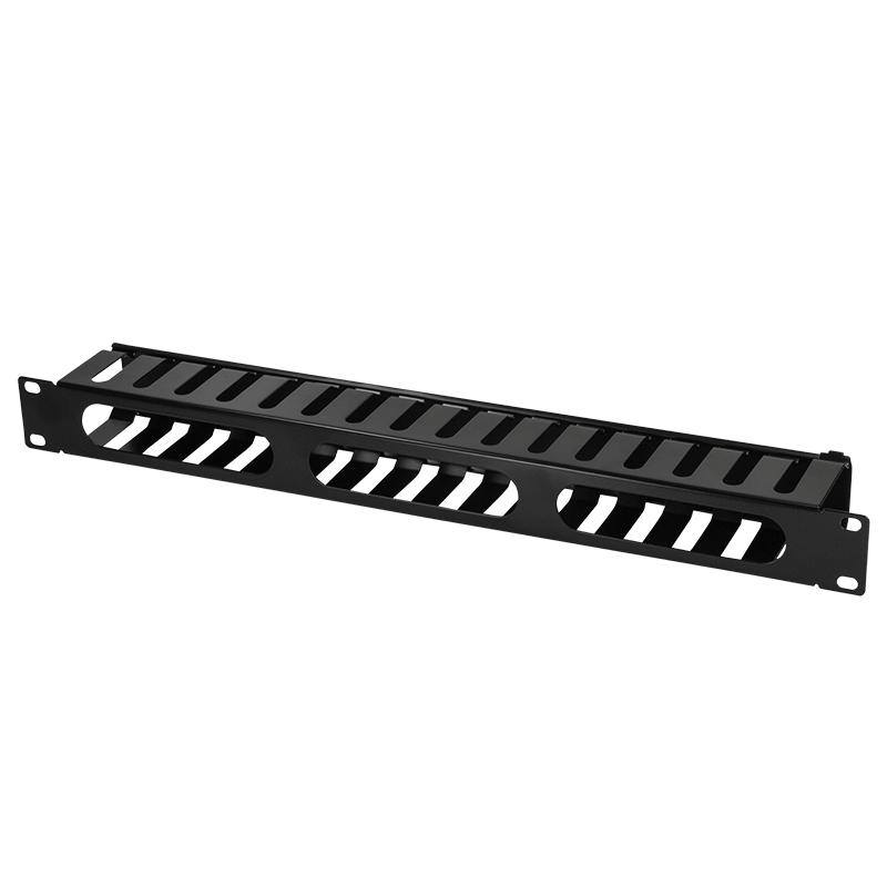 19" cable management panel with front flap, 1U, black — 1