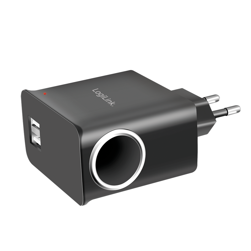 Ładowarka USB-A, 5 W, 2 porty, 2x USB-A, 1x gniazdo zapalniczki (12 W), czarna