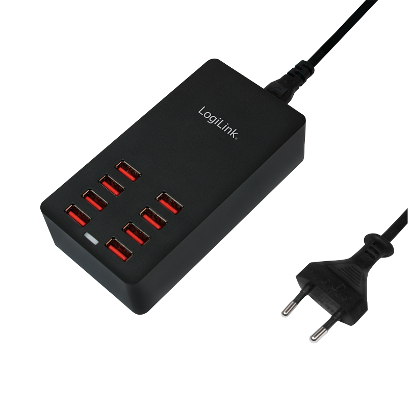 USB-A charger, 44 W, 8-port, Black — 1