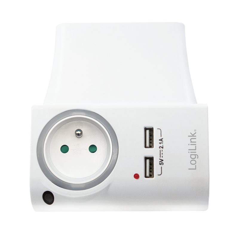 USB-A charger, 10.5 W, 2-port, 2x USB-A, 1x CEE 7/5 (FR), charging cradle, White