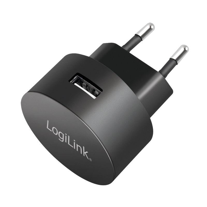 USB-A charger, 10.5 W, 1-port, 1x USB-A, round, Black