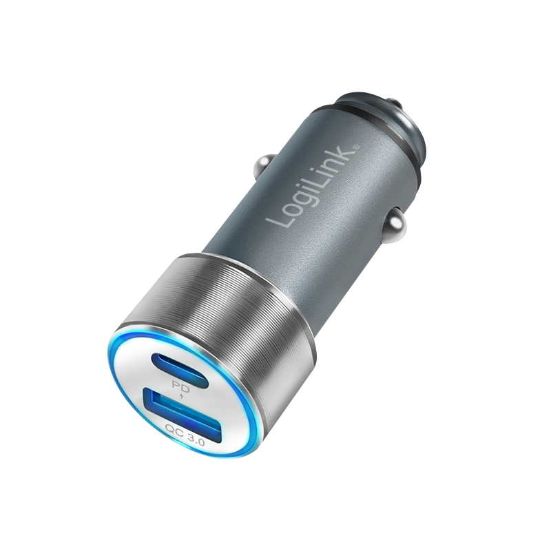 USB car charger, 1x USB-C PD, 1x USB-A QC, 36 W