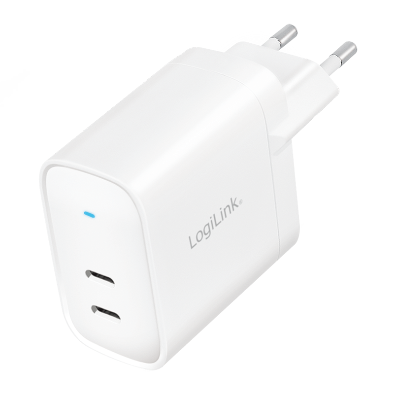 Ładowarka USB-C, 40 W, GaN, 2 porty, 2x USB-C (PD), biała — 1