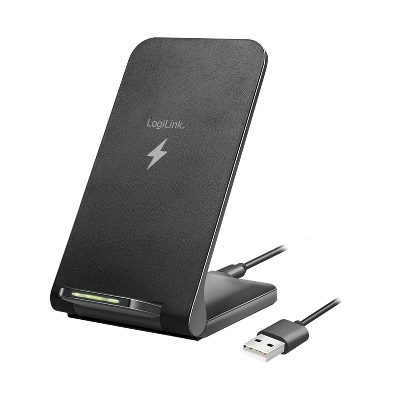 Smartphone stand with wireless charging function, 2 coils, 15 W, black