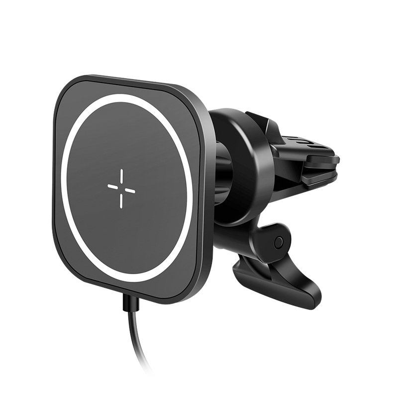 Magnetic car smartphone holder, max. 0.5 kg, 15 W (Qi) charging function, ventilation slot, square