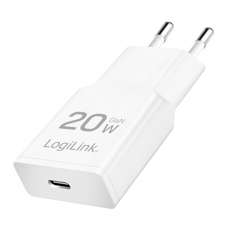 Ładowarka USB-C, 20 W, GaN, 1 port, 1x USB-C (PD), wersja smukła, biała