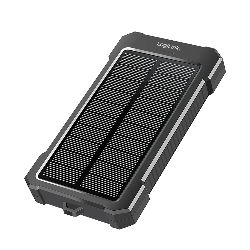 Powerbank solarny 10,000 mAh, 20 W, 2x USB-A, 1x USB-C, latarka LED, czarno-pomarańczowy
