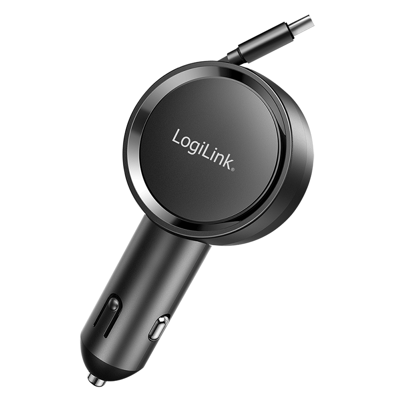 Car charger 30 W with 80 cm extendable USB-C charging cable, black