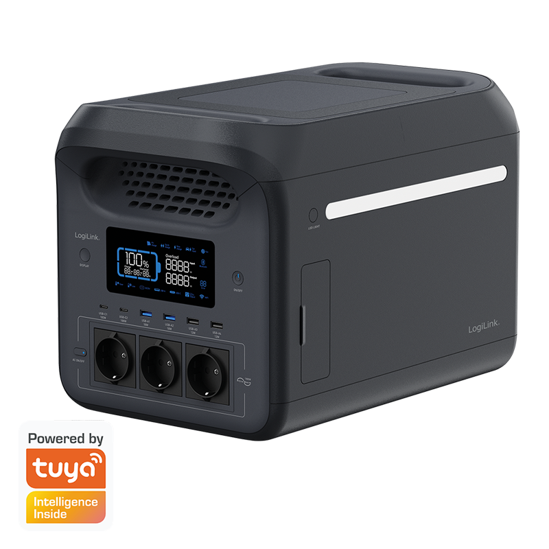 Portable power station, 1800 W, LiFePO4 batterie, Tuya compatible, black