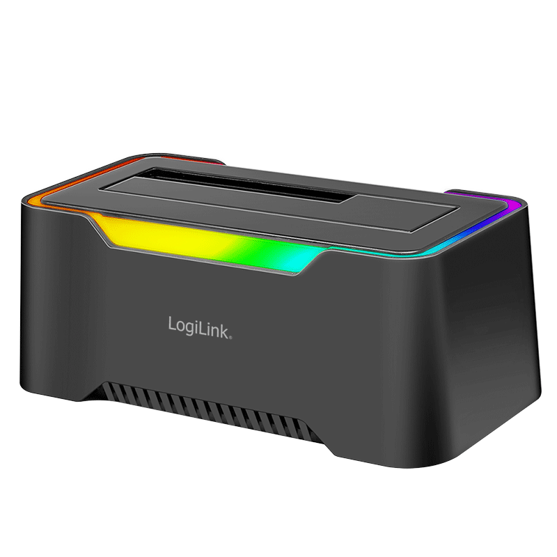 Stacja dokująca, 1 port, USB-C 3.2 Gen 1, SATA HDD/SSD 2.5" i 3.5", podświetlenie RGB, czarna