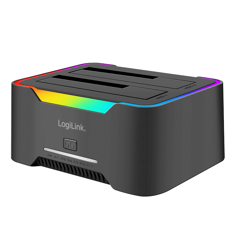 Podwójna stacja dokująca, 2 porty, USB-C 3.2 Gen 1, 2.5" i 3.5", klonowanie offline, czarna