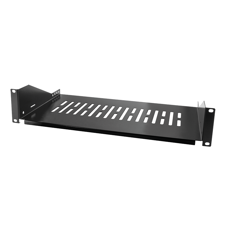 19" cantilever shelf, front screw fixing d=250 mm, black