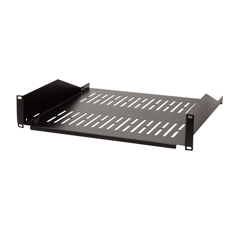 19" cantilever shelf, front screw fixing d=400 mm, black