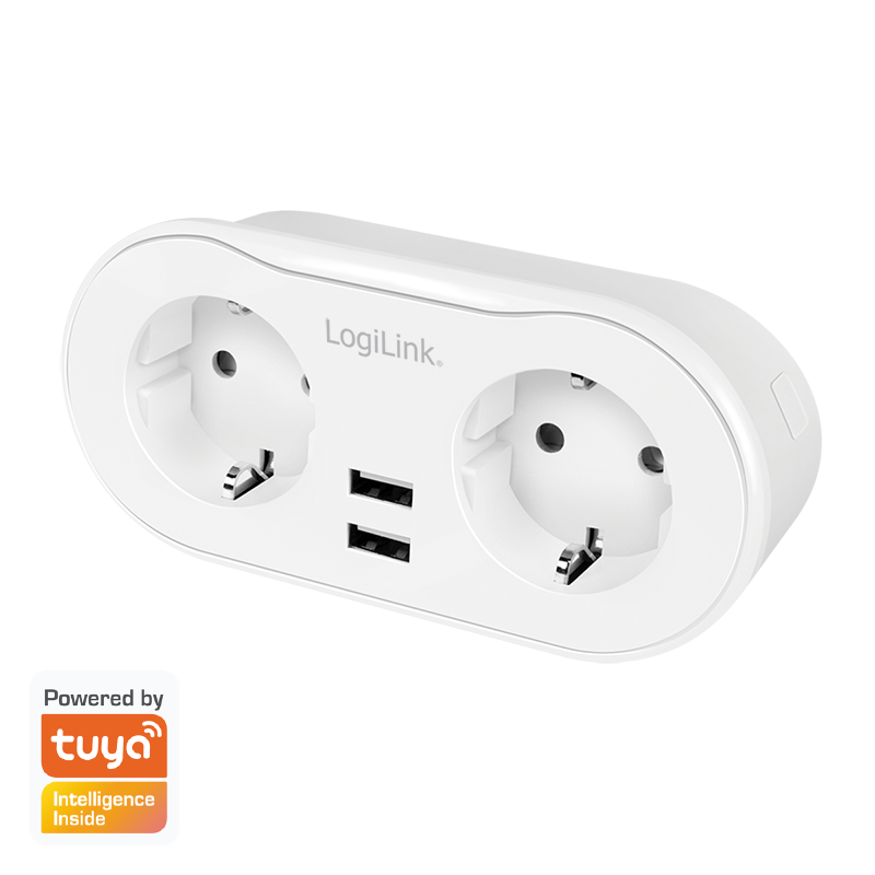 Wi-Fi smart plug socket, 2-way (CEE 7/3), 2x USB, Tuya compatible