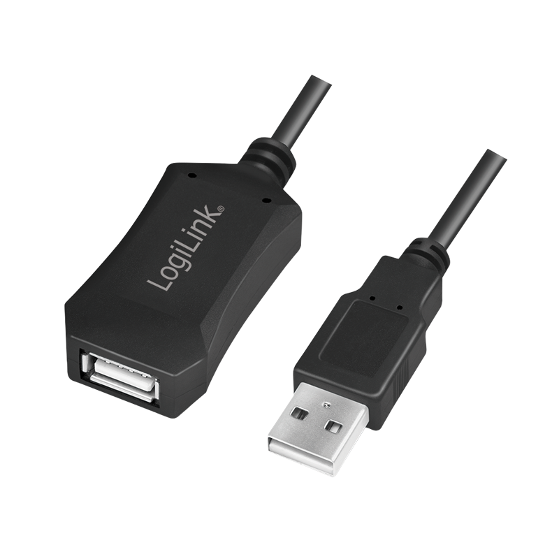 Kabel USB 2.0, wtyk USB-A–gniazdo USB-A, ze wzmacniaczem, czarny, 5 m — 1