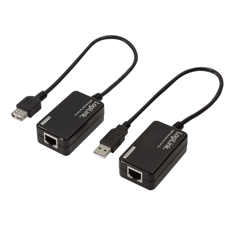 Przedłużacz USB przez kabel kat. 5, 60 m, z krótkim przewodem, czarny