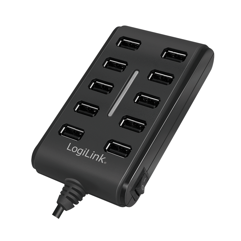 USB 2.0 hub, 10-port with On/Off switch