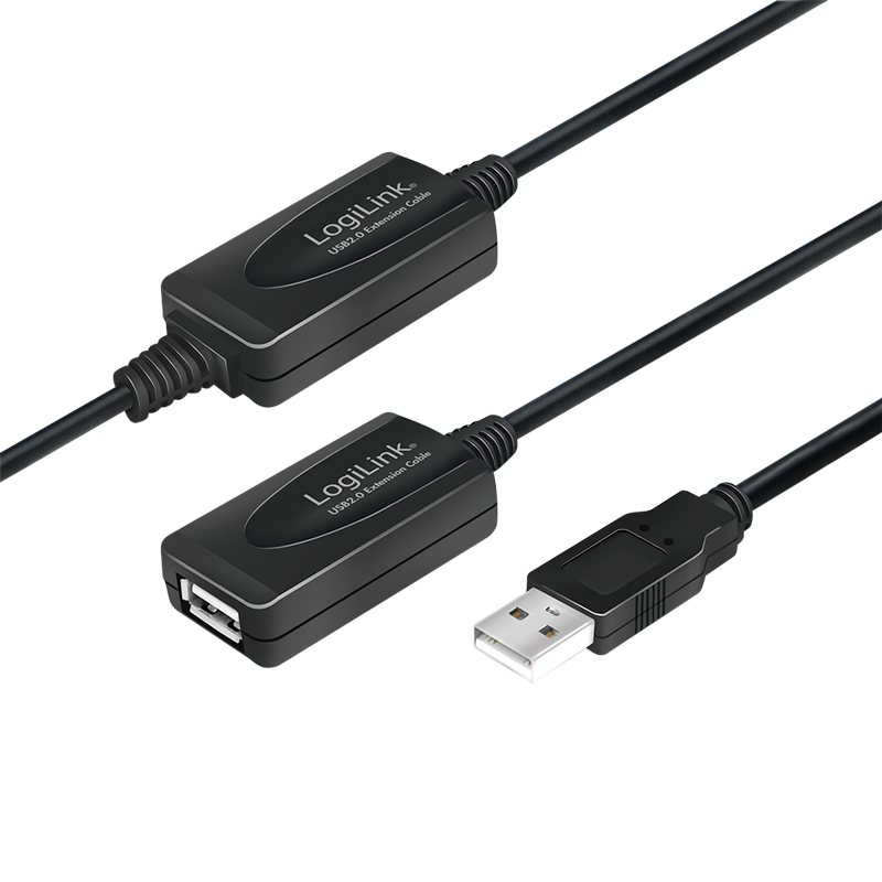 Kabel USB 2.0, wtyk USB-A–gniazdo USB-A, ze wzmacniaczem, czarny, 25 m — 1