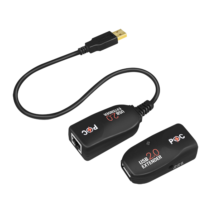 Przedłużacz USB 2.0 przez kabel kat. 5, 50 m, z krótkim przewodem, POC, czarny