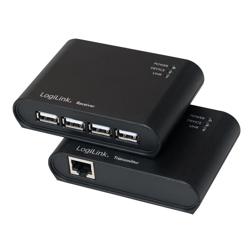 Przedłużacz USB 2.0 przez kabel kat. 5, 50 m, z koncentratorem 4-portowym, czarny