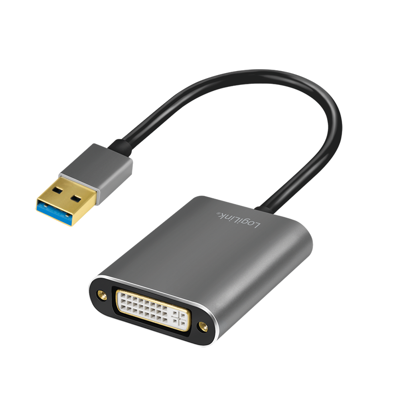 Adapter USB 3.0, A/wtyk – DVI-D/gniazdo, 1080p/60 Hz, srebrny, 0.1 m
