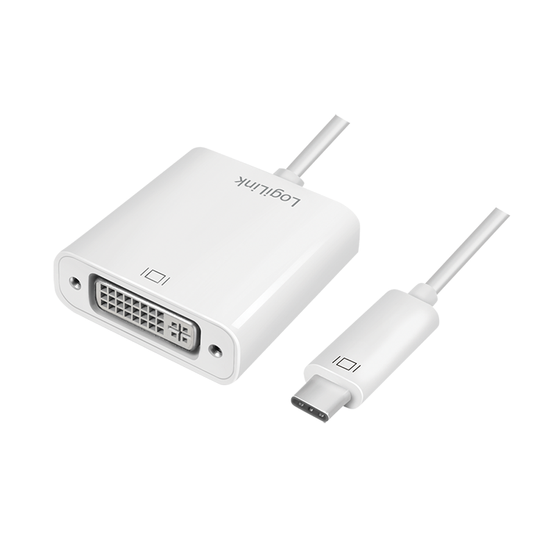 Adapter USB 3.2 Gen1 typu C, C/wtyk – DVI-D/gniazdo, 1080p/60 Hz, biały, 0.15 m