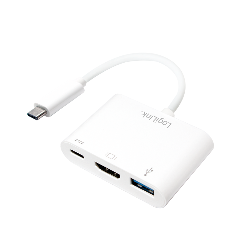 USB 3.2 Gen1 Type-C adapter, C/M to HDMI/F+2xUSB,1080p/60 Hz, PD, white, 0.14 m