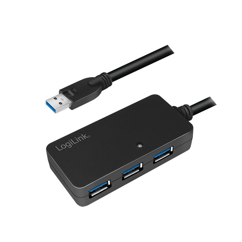 USB 3.0 cable, USB-A/M to 4x USB-A/F, amplifier, black, 10 m