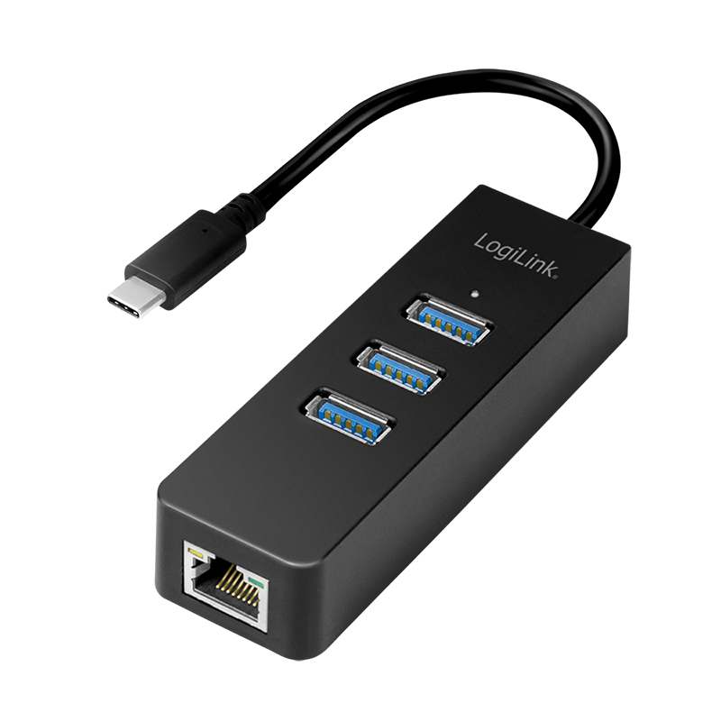 Adapter Gigabit Ethernet USB 3.2 Gen1 USB-C z koncentratorem 3-portowym