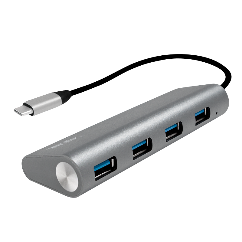 Koncentrator USB 3.2 Gen1x1 USB-C, 4 porty, aluminiowa obudowa