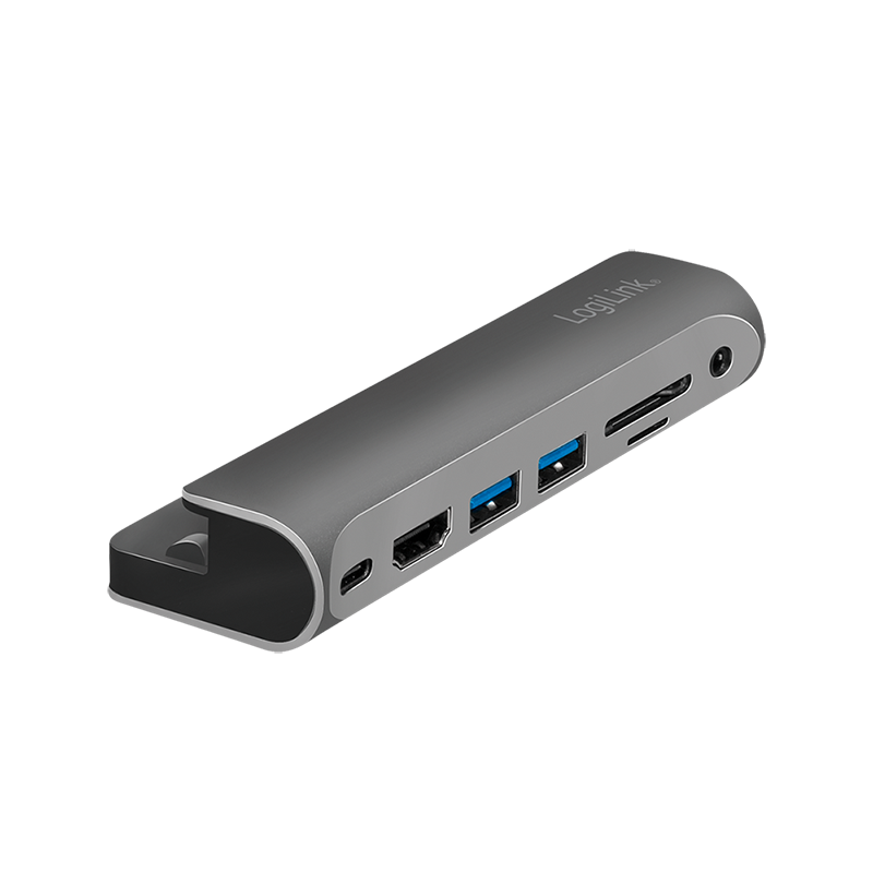 Stacja dokująca USB 3.2 Gen 1, 7 portów, USB-C PD, srebrno-czarna