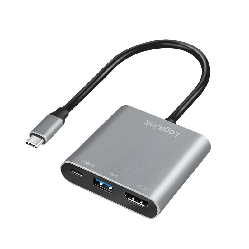 USB 3.2 Gen1 Type-C adapter, C/M to HDMI/F + 2xUSB/F, 4K/60 Hz, PD, alu, 0.15 m
