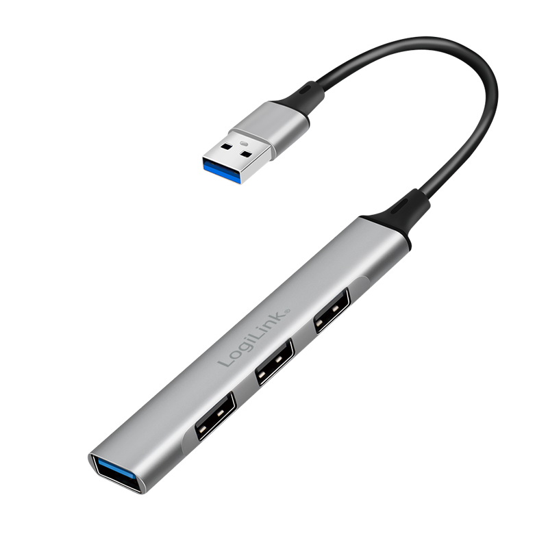Smukły koncentrator USB 3.0, 4 porty, aluminiowa obudowa
