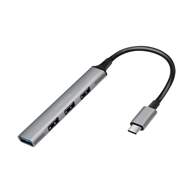 Smukły koncentrator USB 3.2 Gen1 typu C, 4 porty, aluminiowa obudowa