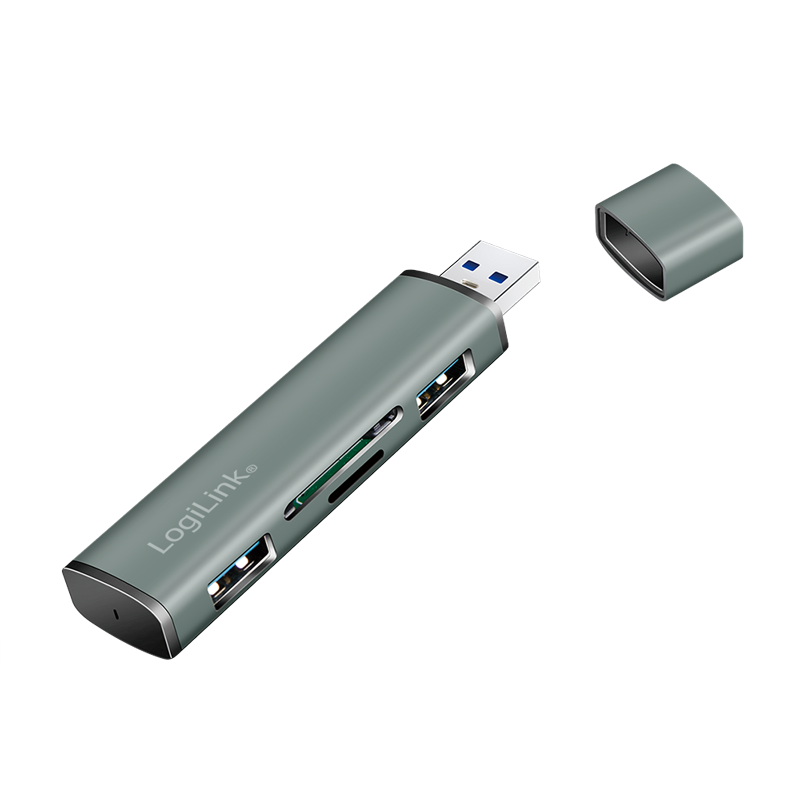 Koncentrator USB 3.2 Gen2, 2 porty, z czytnikami kart, aluminiowa obudowa